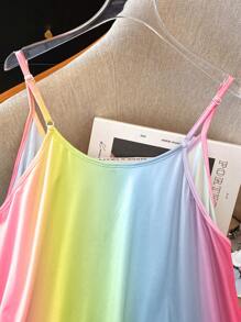 SHEIN LUNE 大码女式宽松渐变色休闲吊带背心，夏季图案 T 恤女式上衣 - 彩色 - 查看 4