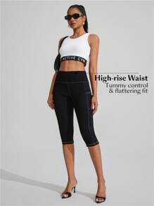 Flexra Women's High Waist Skinny Capri Casual Everyday Wear Denim Jeans - Black - View 5