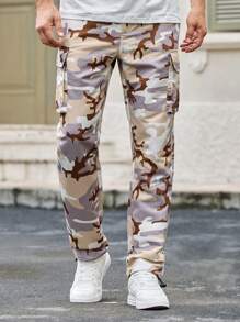 Manfinity VCAY Pantalones cargo casuales de camuflaje tejidos con bolsillos múltiples para hombre - Amarillo - Ver 5