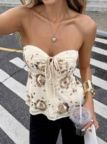 Serisse 女士时尚亮片系带露脐装，机场约会之夜女士夜间外出/外出老钱风格女士乡村音乐会