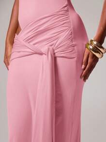 MUSERA Đầm maxi không tay ôm sát, cổ xẻ, buộc dây phía trước, kiểu dáng Ibiza, gợi cảm, thích hợp cho kỳ nghỉ xuân hè, lễ hội, tiệc tùng, đi biển, dạ hội, tốt nghiệp, thanh lịch, sinh nhật, đám cưới, tiệc tối mùa thu, hẹn hò sang trọng, đầm dài mùa thu. - Hồng - Xem 5