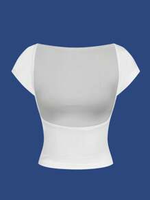 SHEIN MOD Style vacances décontracté, éléments d'étoile de mer, floral et coquille, ambiance île, t-shirt femme moulant dos nu épaules dénudées, convient pour les vacances d'été