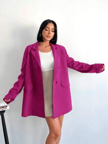 SHEIN Cottnline 翻領雙排扣寬鬆西裝外套 - 玫紅色 - 查看 5