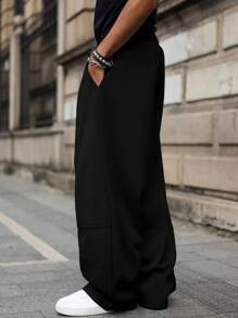 Manfinity Hypemode Men's Solid Color Loose Elastic Waist Drawstring Pocket Sweatpants