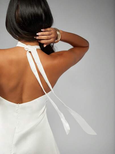 white birthday dresses Off-Shoulder Cowl-Back A-Line Mini Dress in Ivory - 2 main image 1