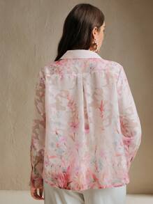 Anewsta New Fashion Plus Size Women Turn-Down Collar Single Row & Floral Print Shirt, Spring