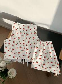 Comfortcana 2 pièces/Ensemble Tenue décontractée minimaliste pour femme avec imprimé cerises, convient pour l'été