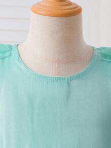 Girls' Princess Dress With Bow, Bubble Sleeves, Suitable For Everyday Commute, Elegant & Casual Wear - Mint Green - View 7