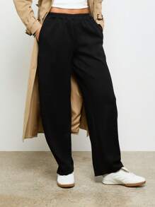 AiiRZ Classic Sweatpants Drawstring Elastic High Waist Wide Leg Relaxed Fit Comfortable All Season Pants Graduation,Back To School Outfit - Black - View 5
