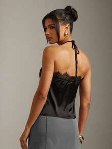 Hauture Áo yếm hở lưng ren Datail gợi cảm mùa hè công sở - màu đen - Xem 7