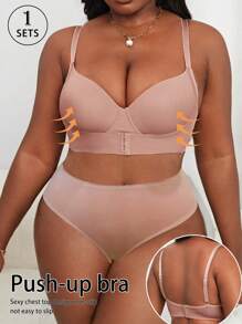 SHEIN 2pcs Plus Size Minimalist Solid Color Bras With Wire - Apricot - View 3
