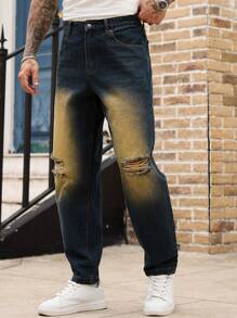 Manfinity Homme Jeans casuales y a la moda con bolsillos rotos para hombres - Azul - Ver 4