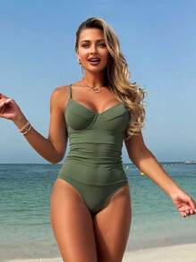 Swim Lushoire Ladies' Summer Beach Music Festival Underwire Model Cup Thick Shoulder Strap High Waist Elegant Vacation Style Tankini Set
