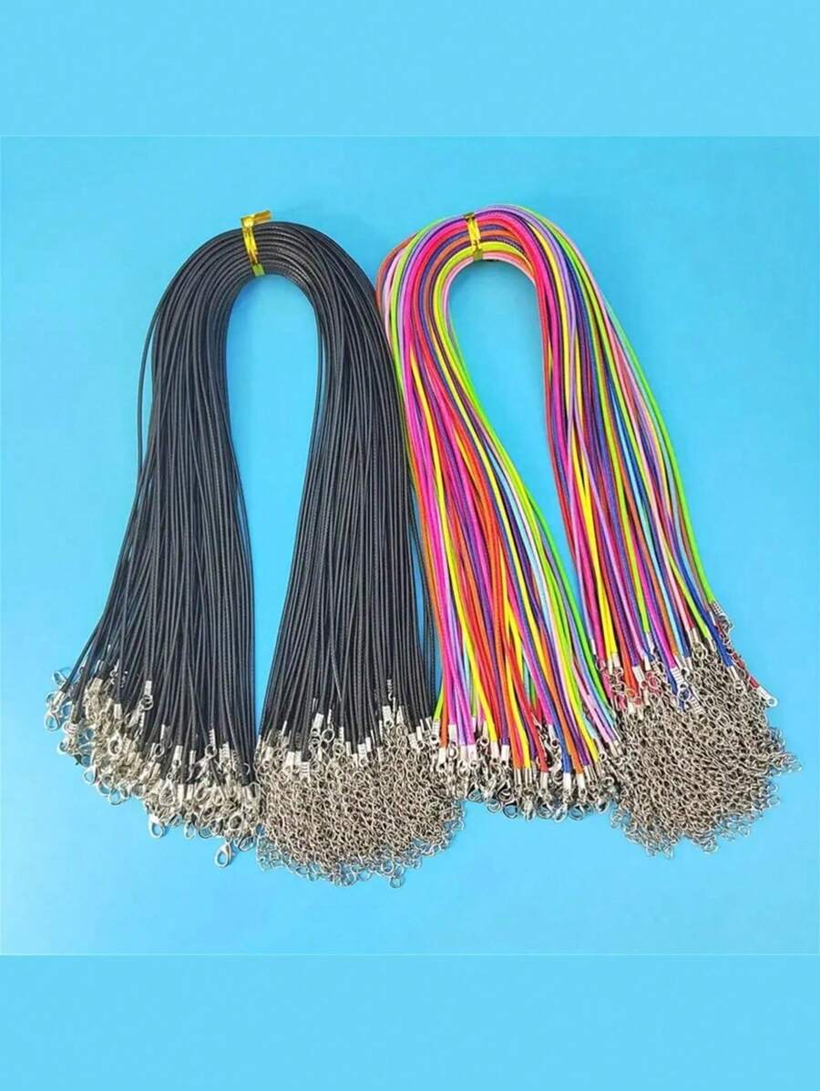 SHEIN 10/20/30/50/100/200 件 PU 皮革时尚项链绳，带龙虾扣，1.5 毫米厚，耐用防水，黑色和多色，男女通用 DIY 珠宝制作用品，适合日常和节日佩戴 - 彩色 - 查看 1