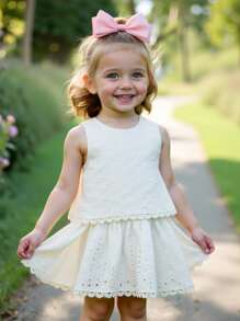 Emery Rose Kids Emery Rose Kids Baby Girl Casual Minimalist Comfortable Round Neck Sleeveless Open Back Asymmetrical Hem Top And Mini Skirt 2PC Set Back To School