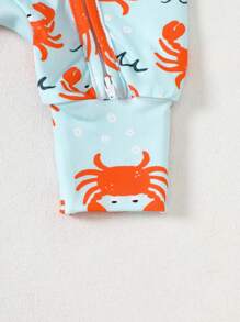 Newborn Baby Crab Print Zipper Front Romper