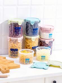 1pc Airtight Food Storage Container – Pink PP Grain Storage Box, Plastic Dry Food Pantry Organizer With Secure Lid - Green - View 1