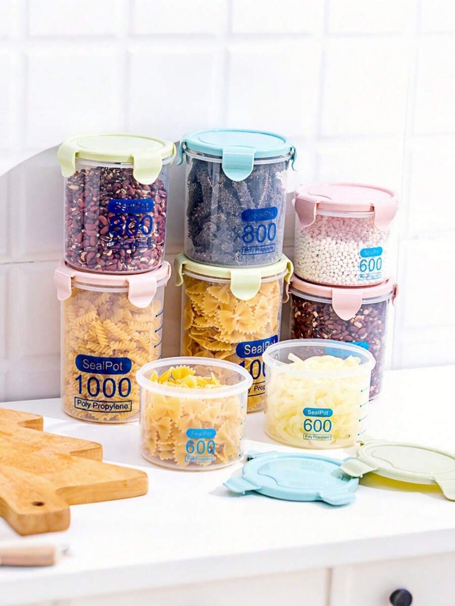 1pc Airtight Food Storage Container – Pink PP Grain Storage Box, Plastic Dry Food Pantry Organizer With Secure Lid - Green - View 1