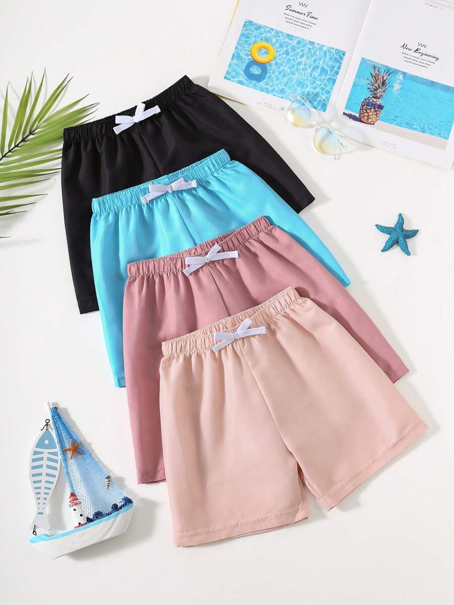 SHEIN 4pcs/Set Young Boys Casual Sports Shorts, Comfortable, Fashionable, Versatile, Soft, Cute Maroon Colored Swim Trunks, Suitable For Outdoor, Beach, Swimming, School, Home And Other Occasions, Spring/Summer