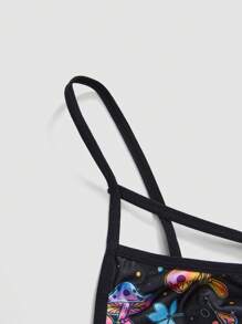 ROMWE Fairycore Sostén inalámbrico y sexy para mujer con estampado de setas en tie-dye