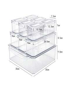 SHEIN 冰箱整理器，可堆叠冰箱整理箱，带盖，水果储存容器，用于储存透明食物、饮料、蔬菜透明塑料冰箱整理器工具储存 - 彩色 - 查看 2