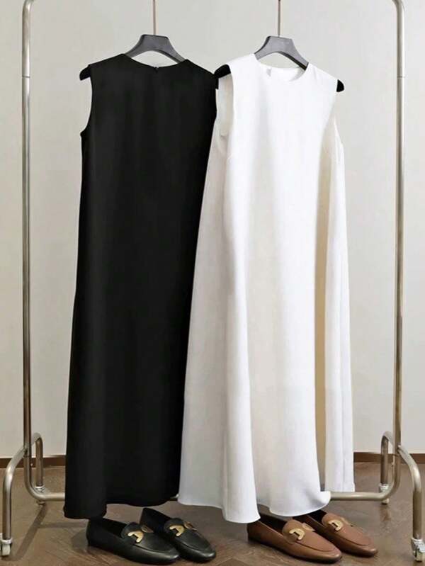 Al Najma 1pc Plus Size Women Plain Round Neck Sleeveless Arabic Style Dress