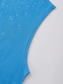 ROMWE MEN Men's Street Life Rhinestone Decor Loose Fit Crew Neck Tank Top, Summer - Blue - View 5