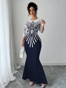 Modelyn 女式印花修身及膝连衣裙 - 彩色 - 查看 5