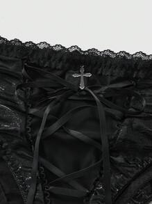 ROMWE Goth Plus Size Dark Gothic Lace Cross Strap Thong
