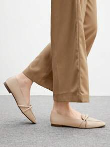 CUCCOO BIZCHIC Sepatu flat wanita model loafer vintage dengan ujung berbentuk almond, tali silang, dan sol lembut, nyaman untuk perjalanan sehari-hari dan bekerja, cocok untuk Natal. - Aprikot - View 6