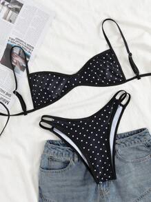 Swim Vcay Damen Sommer Lässig Mädchen Strand Punkt Muster Träger Bikini Top mit passendem hochgeschnittenem String Bikinihose, geeignet für Ausgehen, Strandurlaub