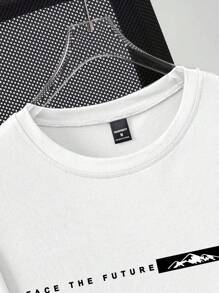 Manfinity Homme Camiseta de manga corta cuello redondo de ajuste slim con gráfico minimalista para hombres