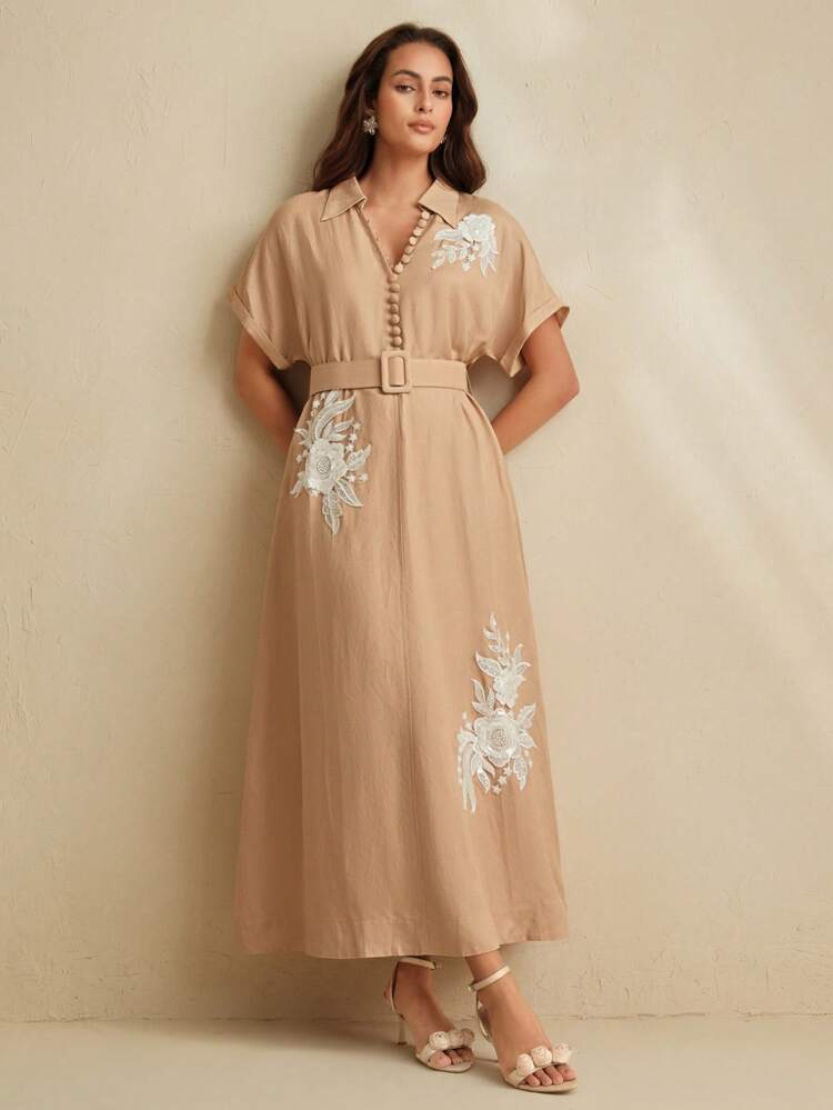 Women's Elegant Floral Embroidery Sequin Dress, Summer