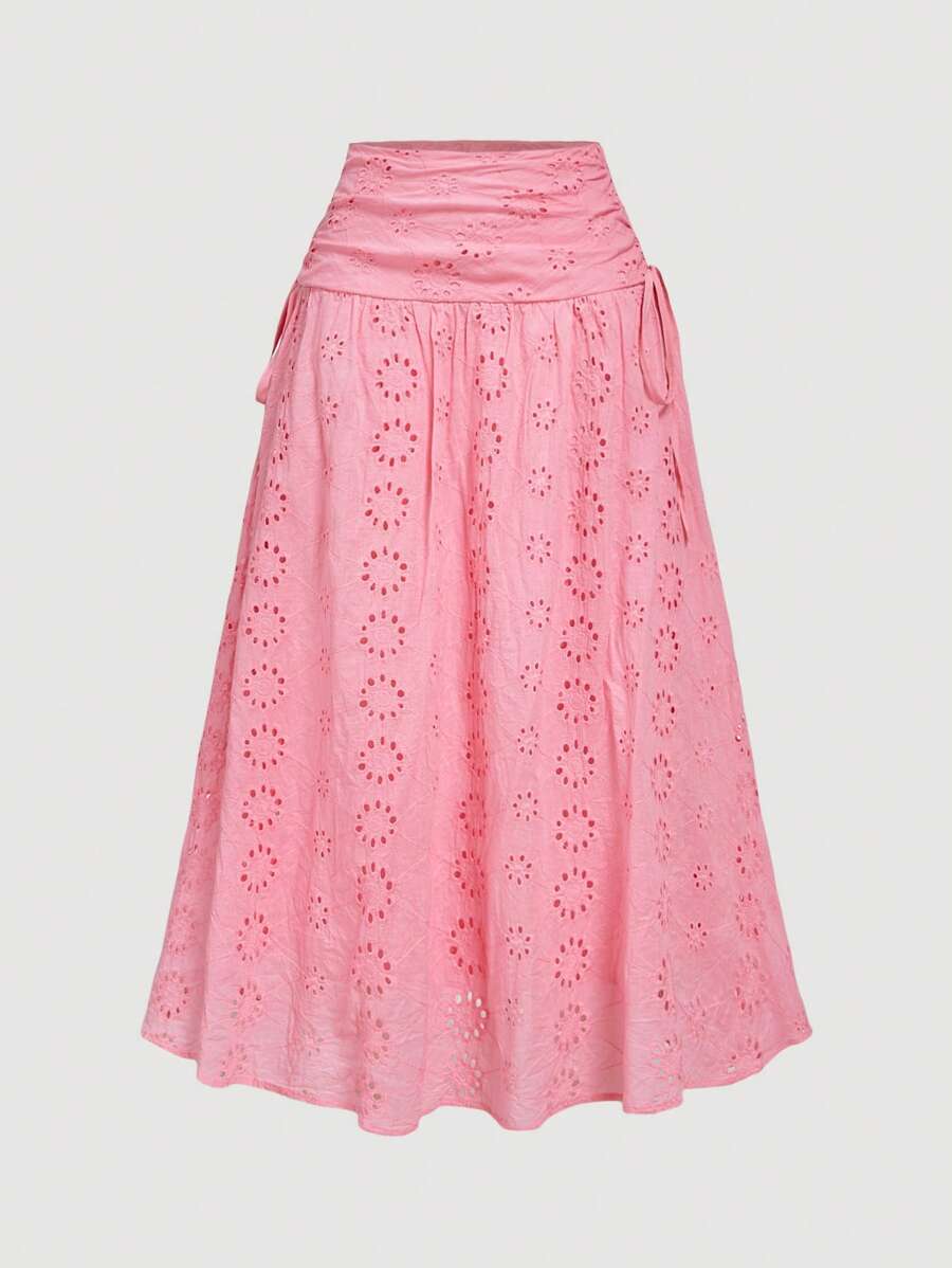 SHEIN MOD 女式复古英伦风格刺绣蝴蝶结中长裙 - 粉色 - 查看 1