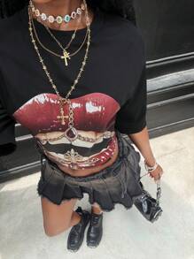 Coolane 女士和男士夏季街头情侣装嘻哈图案黑色超大T恤