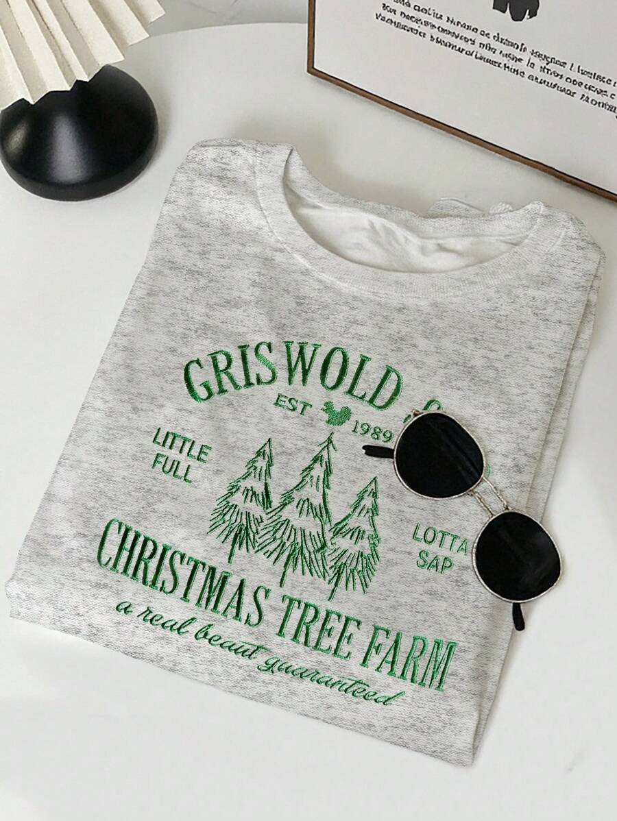 INAWLY Sudadera casual de mujer con forro térmico y bordado con eslogan, jersey de otoño e invierno - Gris - Ver 1