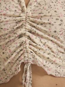 Aralina 冬季/夏季网眼花卉褶饰前襟可爱外出上衣 - 粉色 - 查看 12