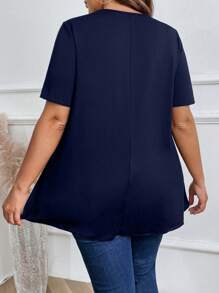 EMERY ROSE Plus Size Plain Short Sleeve T-Shirt, Casual And Versatile, Summer - Navy Blue - View 2