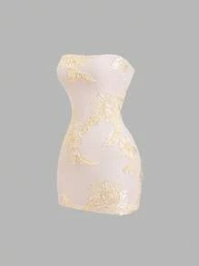 Sweetra Women's Elegant & Delicate Mini Dress In Special Fabric With Mesh Details, Suitable For Spring, Summer, Resort Vacation - Apricot - View 1