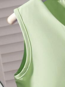 SHEIN 2pcs Young GirlFashion Commute Sleeveless Tank Top & Pleated Skirt Set, 3D Rose Decor, Suitable For Party & Daily Wear - Green - View 4