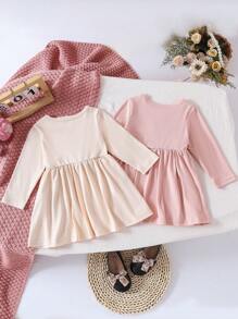 SHEIN 2pc Girls Knitted Fabric Dress Set - Multicolor - View 3