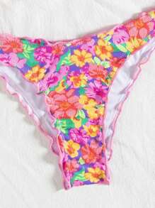 SHEIN 女士全新时尚碎花荷叶边沙滩度假两件套