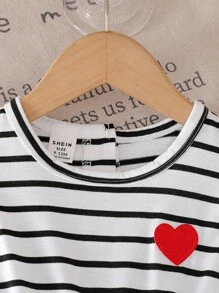 SHEIN Playful Pals Baby Girl Casual Striped Romper, Spring/Summer - Black and White - View 4