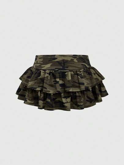 Grunge Punk Plus Size Women Casual Summer Rhinestone Letter Camouflage Mini Skirt