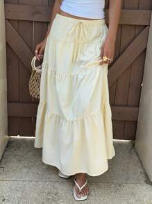 Muchica Butter Yellow Striped Long Skirt, Women 's Vacation Outfits