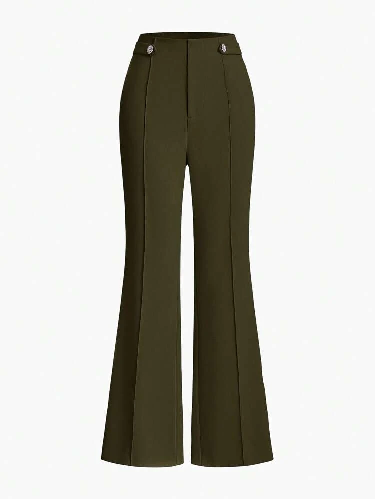 GREEN WOVEN FLARE LEG SUIT PANTS