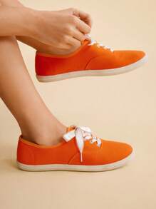 CUCCOO EASI Women's Burgundy Casual Flat Canvas Shoes - Orange - View 4