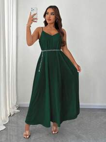 Maweii Plus Size Elegant Solid Color Spaghetti Strap Dress Maxi Women Outfit