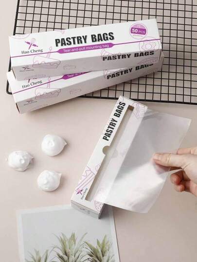 SHEIN 50个一次性糕点袋，现代PE一次性裱花袋，适用于厨房烘焙，透明包装袋，各种食品包装袋，如饼干，面包，糖果，月饼等，多种尺寸可供选择，适合家庭聚会，露营等。