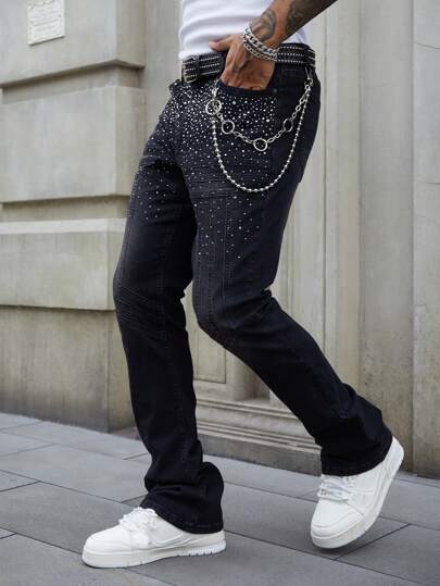 Street Life Jeans con tasche con strass a strati e gamba a zampa d'elefante con luci lampeggianti per uomo